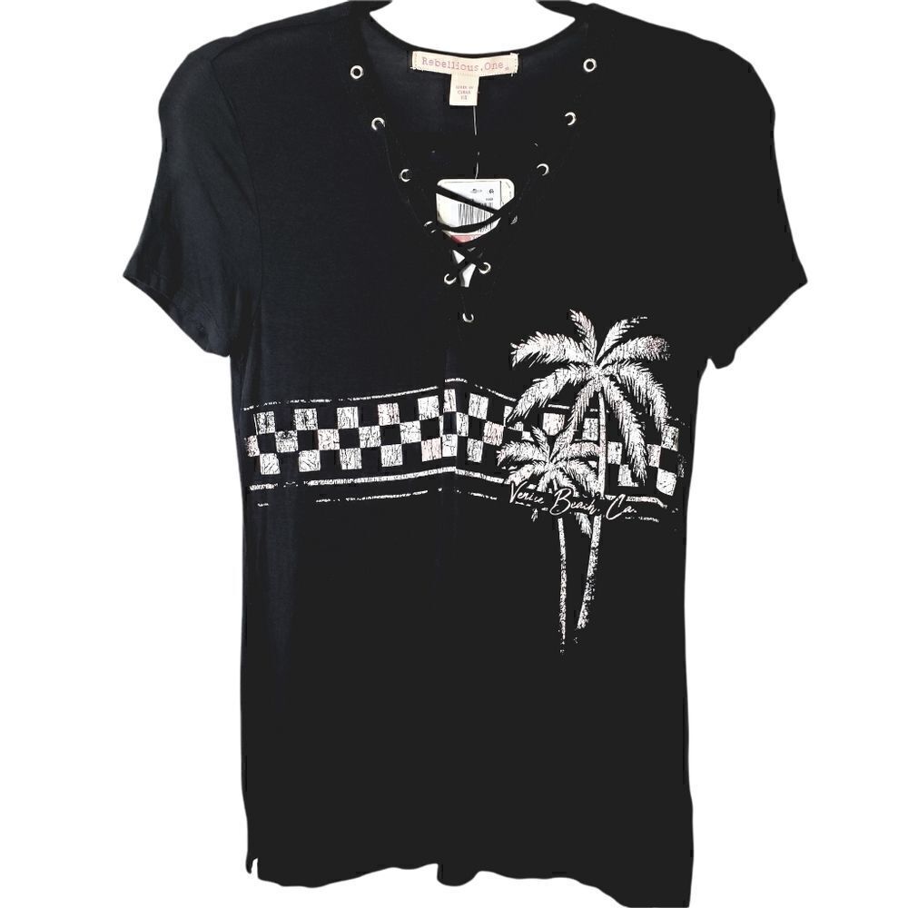 Rebellious One Strappy Grommet Graphic Rayon Top